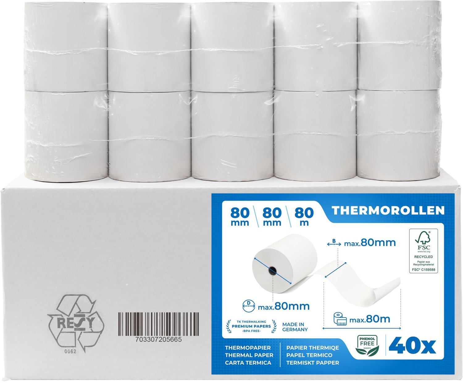 Premium Thermische Rollen 80 mm x 80 mm x 12 mm