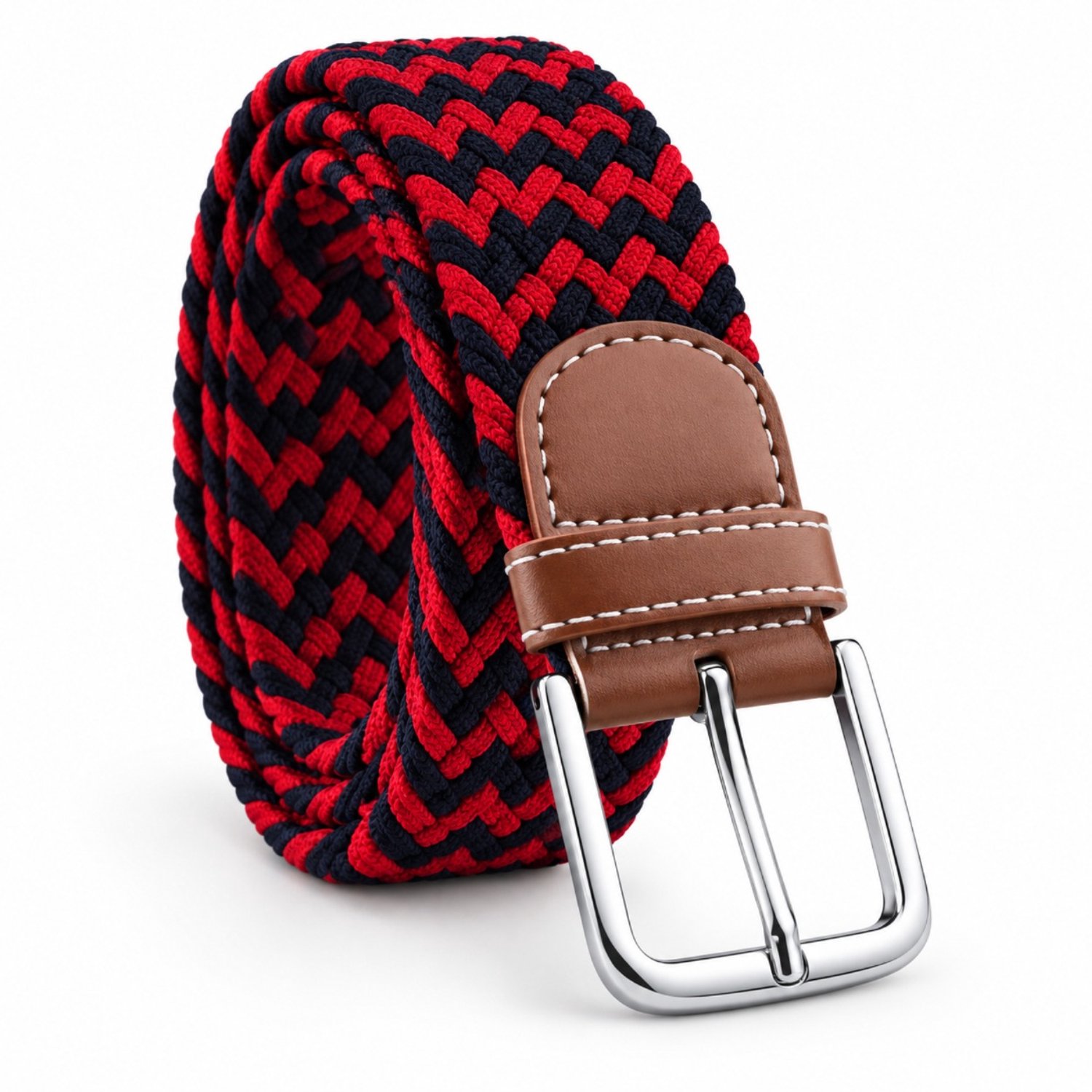 Ulanax – Gevlochten Riem – 105 cm – Elastisch – Unisex – Rood/Zwart – Bruine Gesp