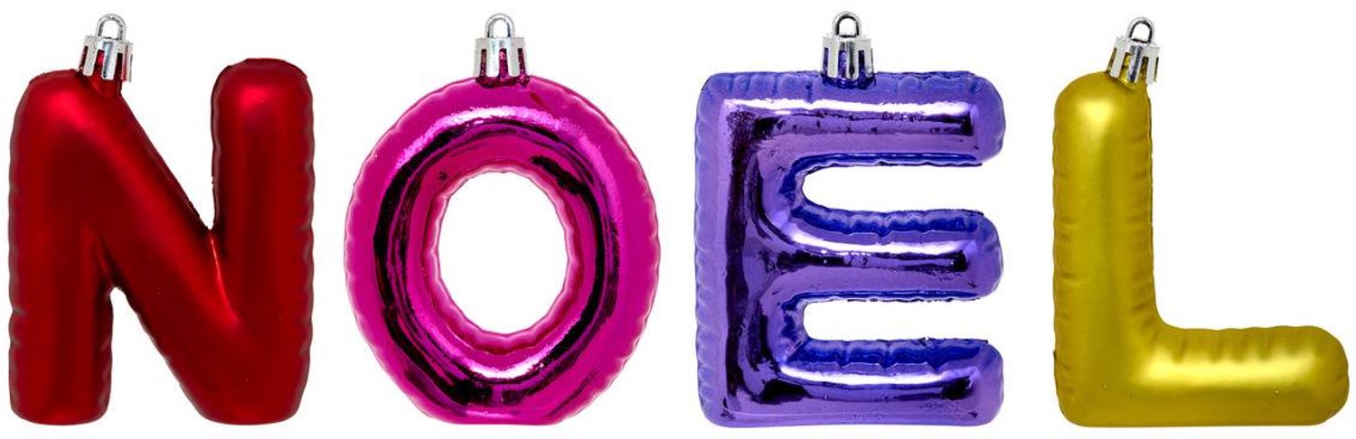 Feeric lights & Christmas Set van 4 kerstboomhangers met de letters "NOËL" van kunststof, 8,5 cm Multicolore