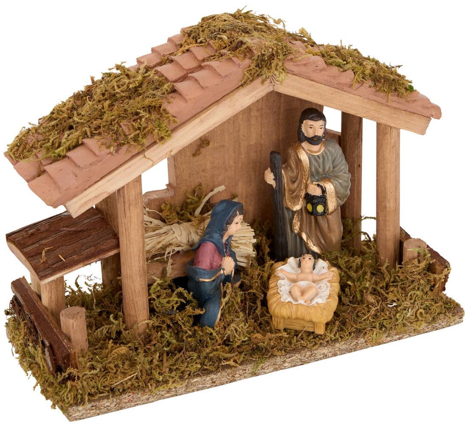 Kerststal 3 figuren 20 x 9 x 15 cm bruin polyresin voor binnen