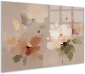 Acrylglas schilderij - Plexiglas bloemen - Botanicals - Glasschilderij - Lente - Decoratie slaapkamer volwassenen - Romantisch - Modern - Wanddecoratie taupe - 120x80 cm