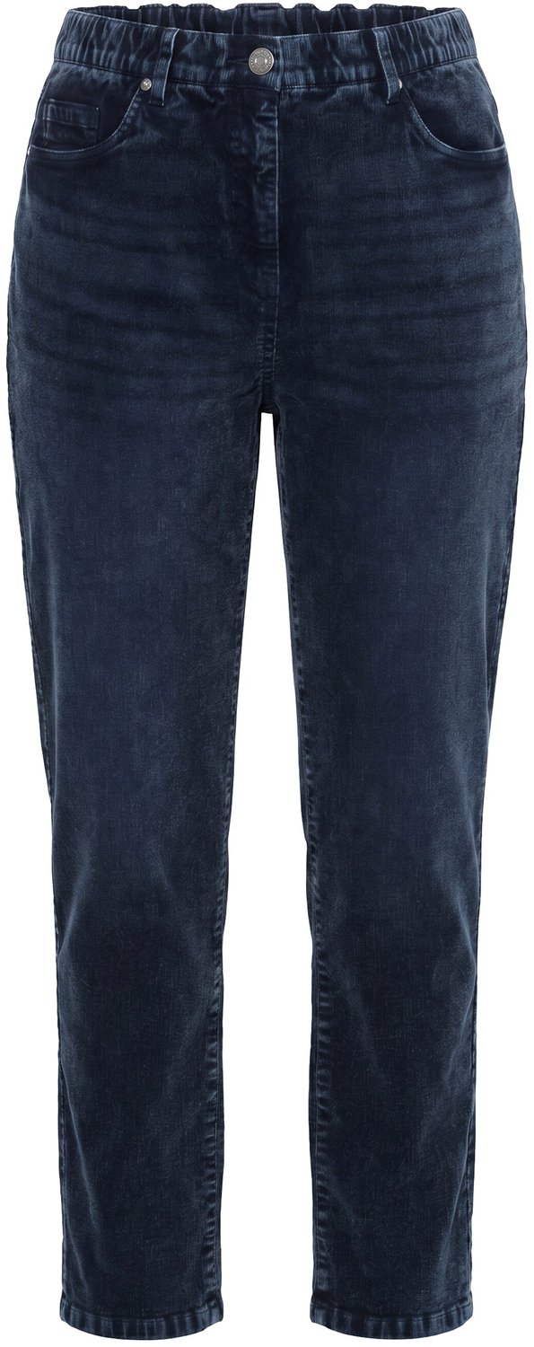 Ulla Popken - Dames - Corduroy broek mom fit comfortabele tailleband - Marine - Maat 56