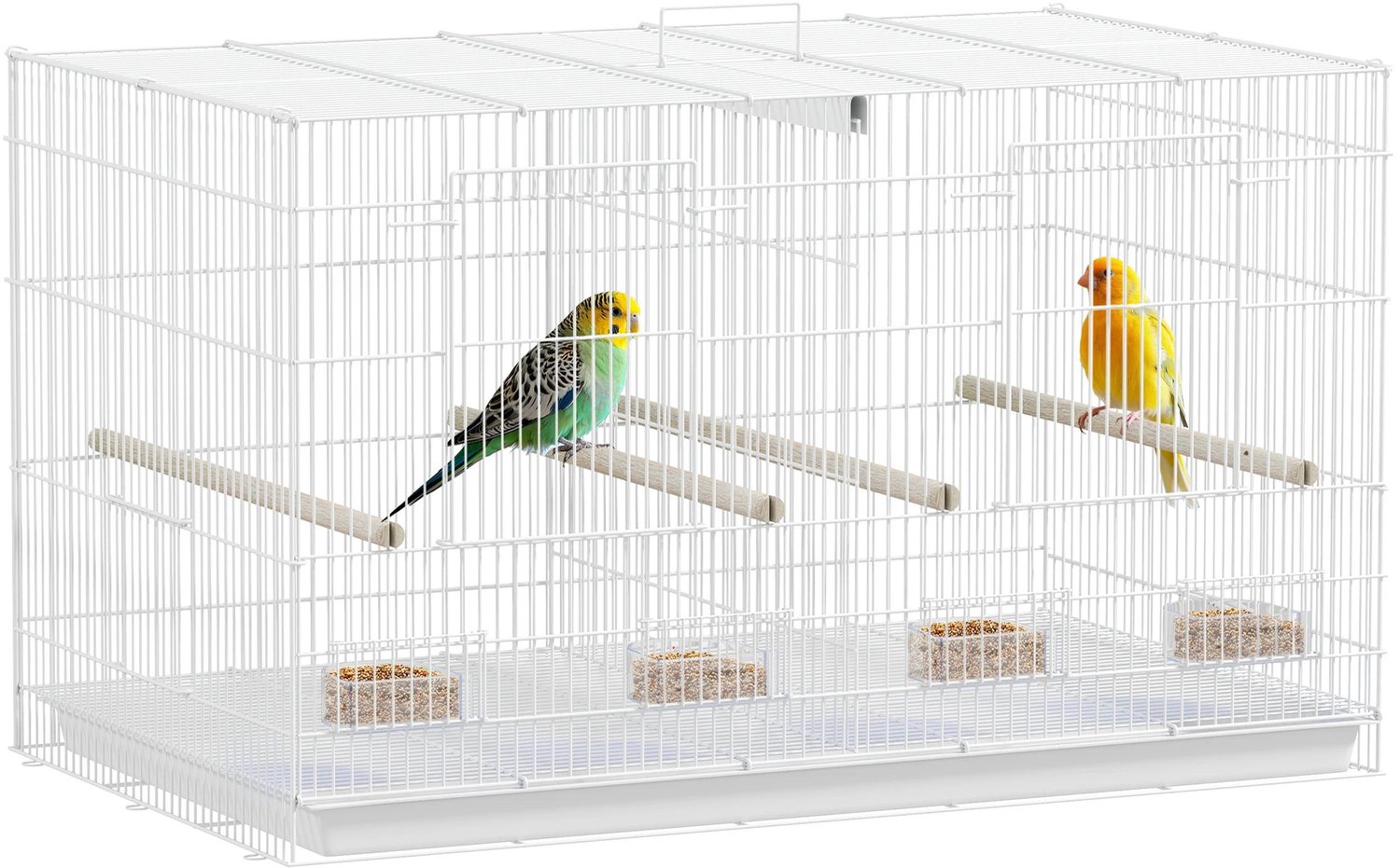 Bresht Vogelkooi - Bodemrooster - Verwijderbare Scheidingswand - 4 Zitstokken & 4 Voerbakken - Stevig - Wit - 76 × 46 × 46 cm