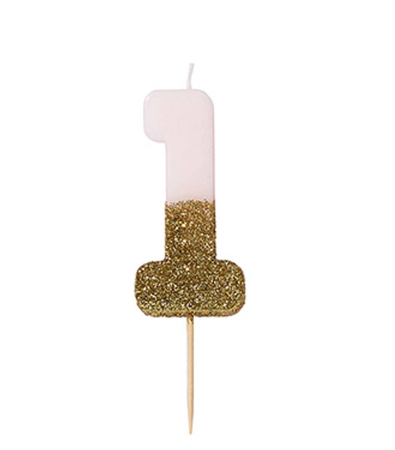 TALKING TABLES - Kaars op prikker cijfer 1 roze en goud glitter 13,8 cm verjaardag