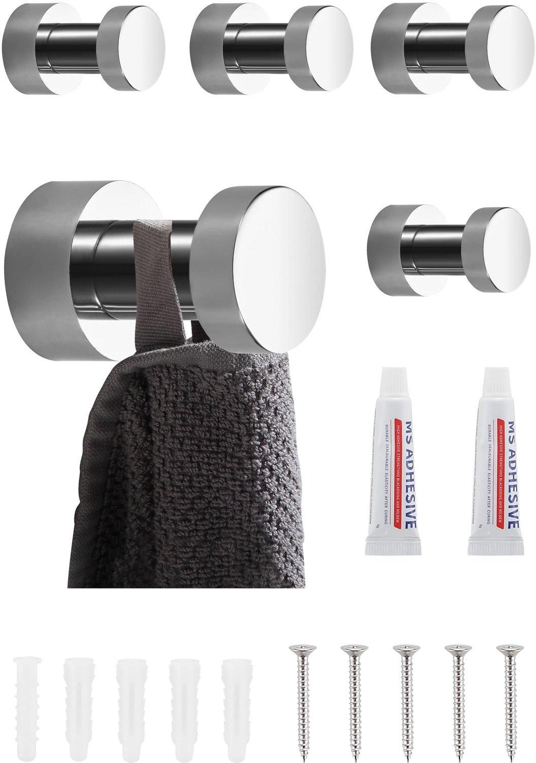 Set van 5 Sterke Wandhaken voor Badkamer en Keuken