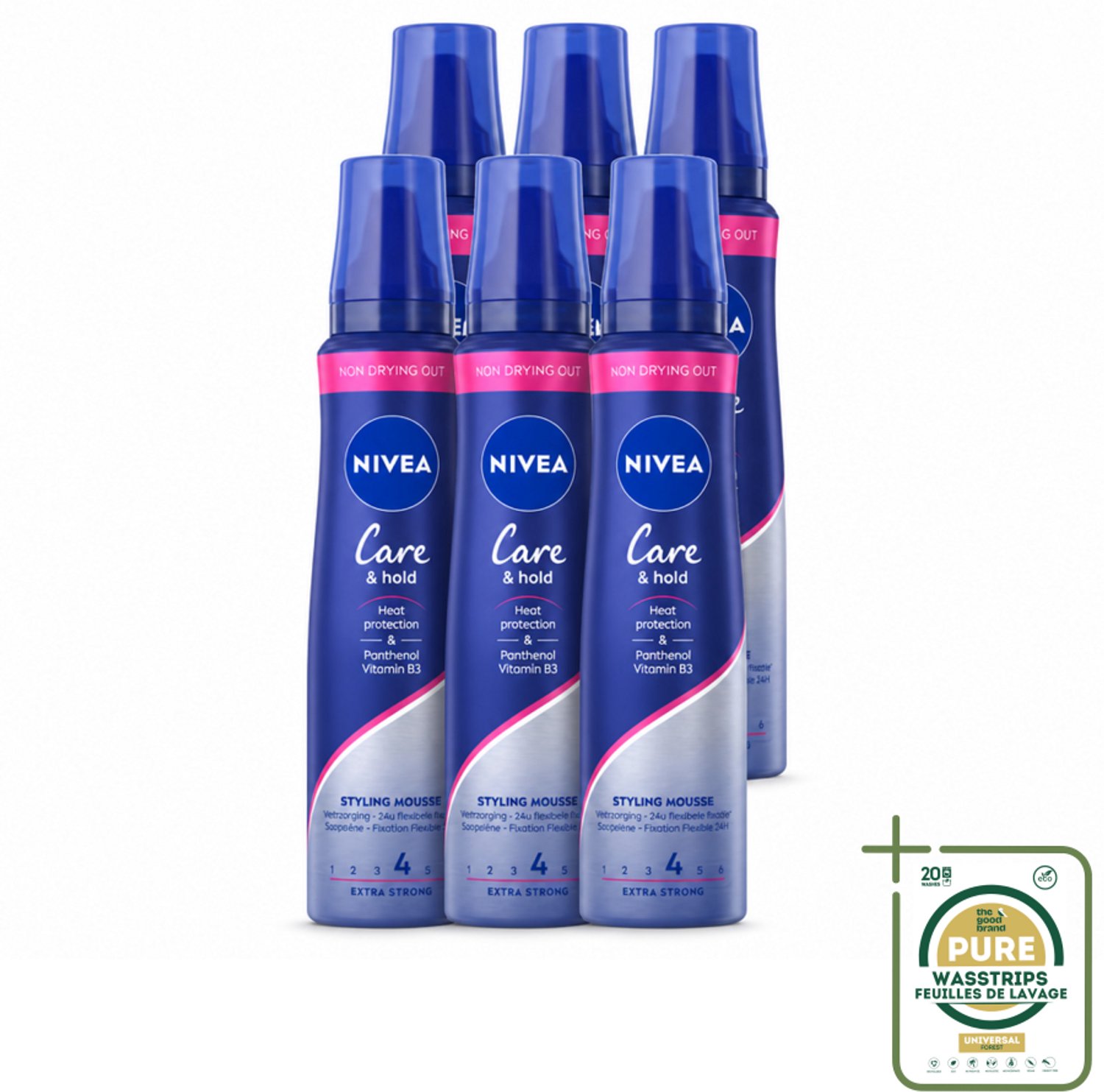 6 x NIVEA - Stylingschuim - Verzorging & Stevigheid - Hittebescherming - 150 ml - Wasstrips - Haarsprays - Stylingmousse - Haarverzorging - Hittebescherming - 24-uurs Fixatie