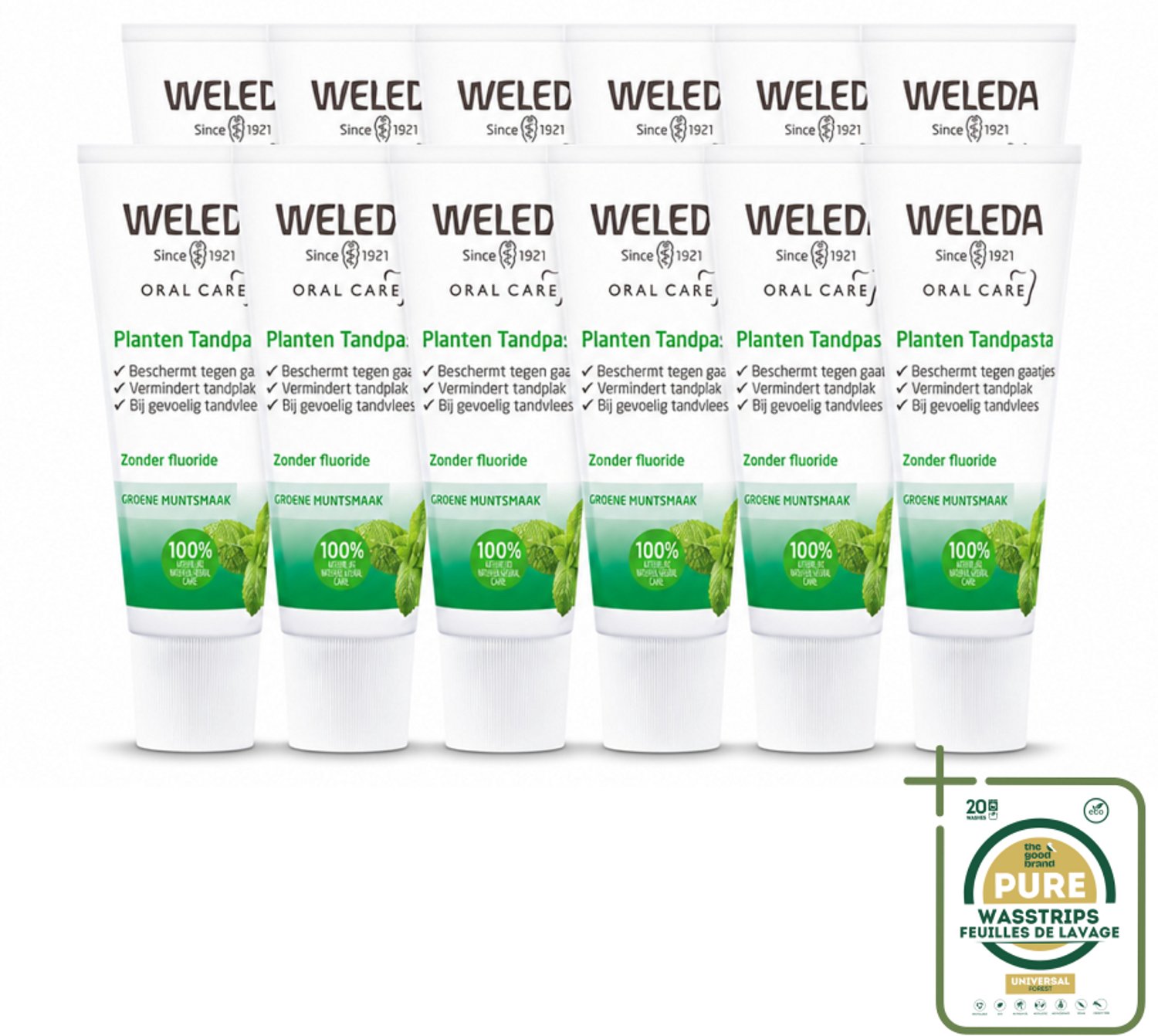12 x WELEDA - Planten tandpasta - 75 ml - Wasstrips - Natuurlijke Tandpasta - Tandvlees Kalmeren - Tanden Reinigen - Mondverzorging - Plantenextract