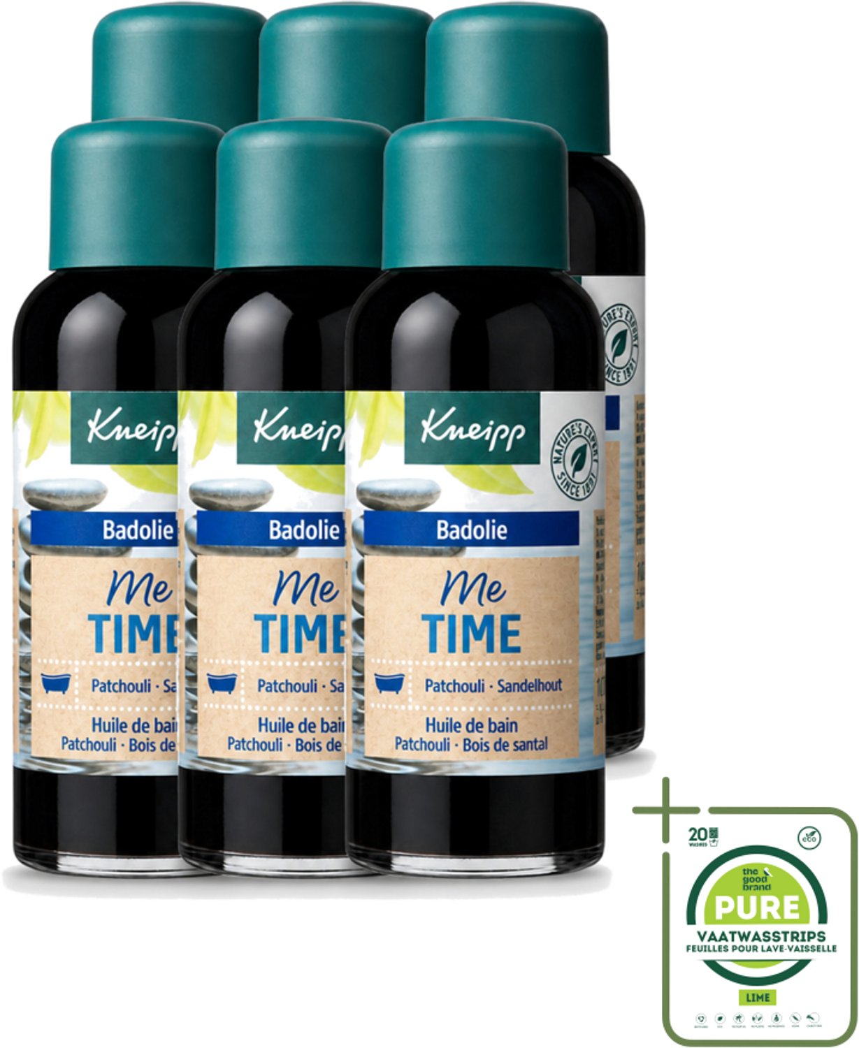 6 x Kneipp - Badolie - Me-Time - Patchouli & Sandelhout - 100 ml - Grootverpakking - Vaatwasstrips - Badolie - Ontspanning - Zelfzorg - Patchouli - Sandelhout