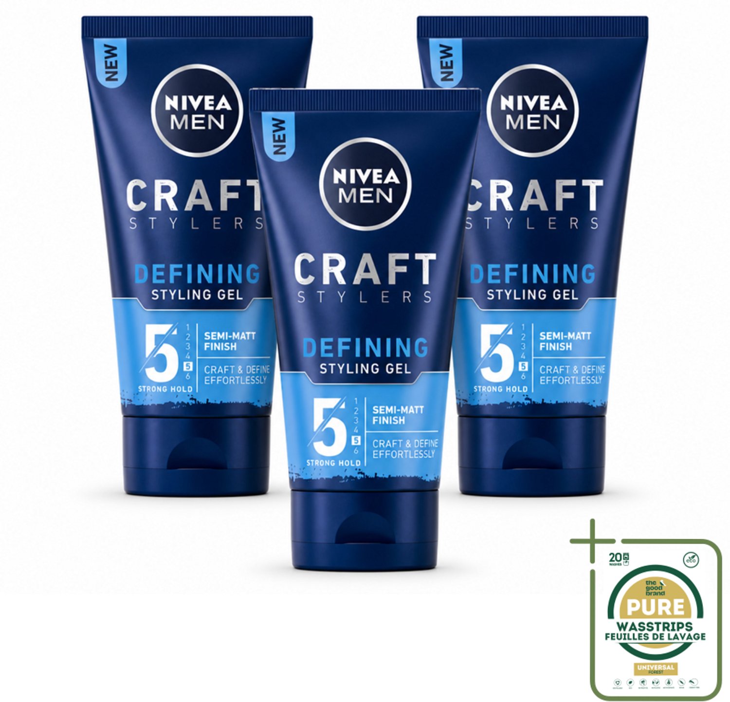 3 x NIVEA MEN - Styling Gel - Matte Finish - 150 ml - Wasstrips - Haargele - Styling Gel - Matte Finish - Haar Fixatie - Haar Verzorging