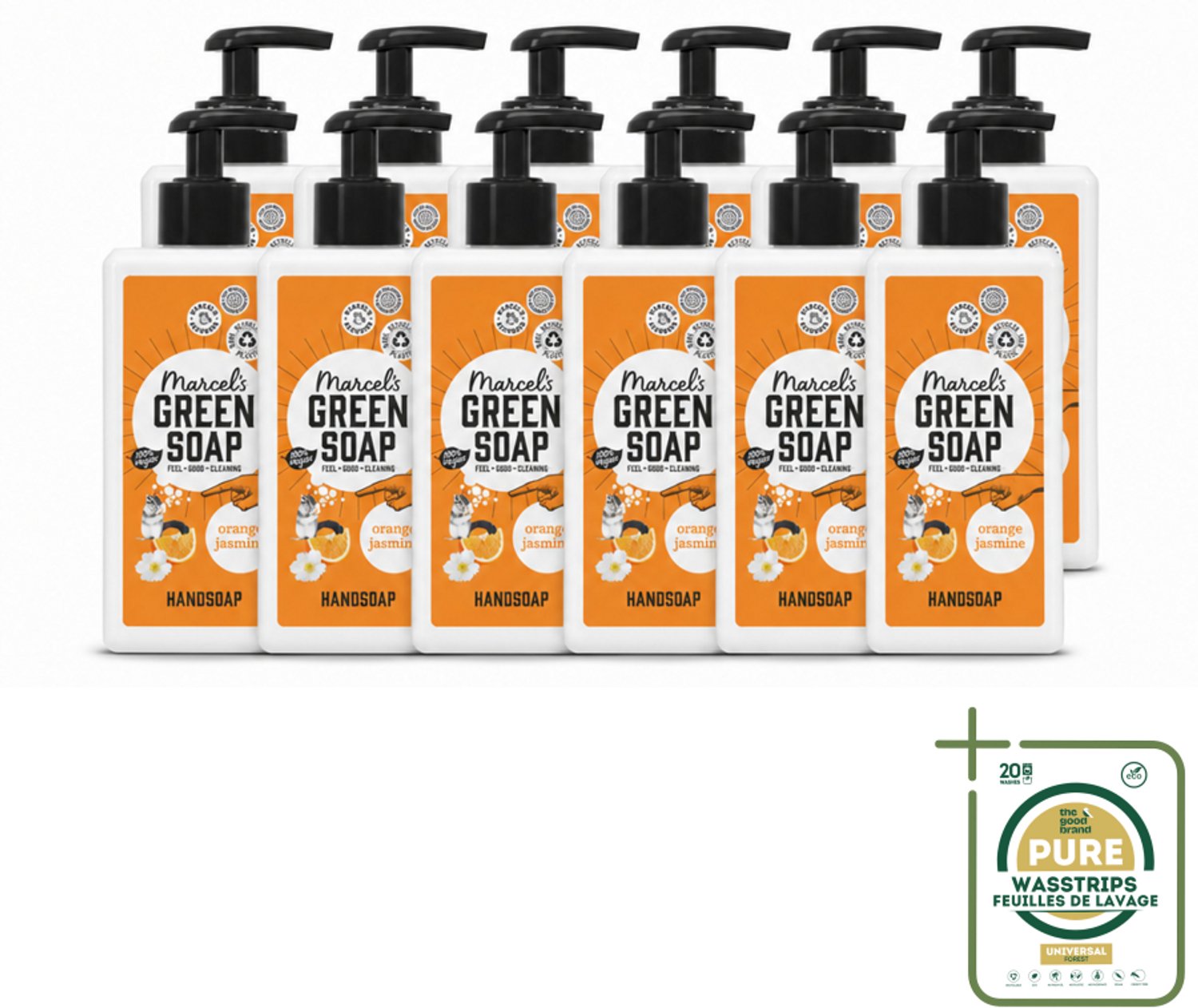 12 x Marcel's Green Soap - Handzeep - Sinaasappel & Jasmijn - Zachte verzorging - 250 ml - Wasstrips - Handzeep - Sinaasappel En Jasmijn - Natuurlijke Handzeep - Biologische Handzeep - Hydraterende Handzeep