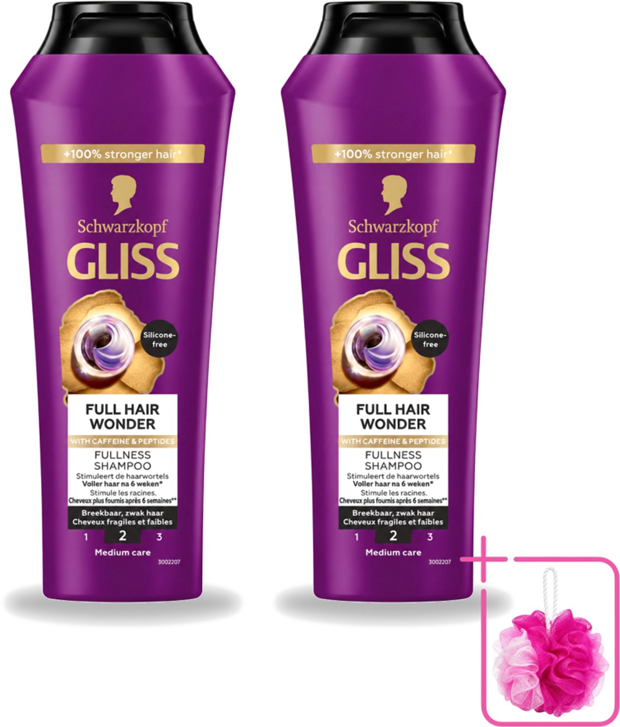 2 x Gliss Shampoo Full Hair Wonder - 250 ml - Bulkverpakking - Haarversterkend shampoo - Douchemop - Volume voor dun haar
