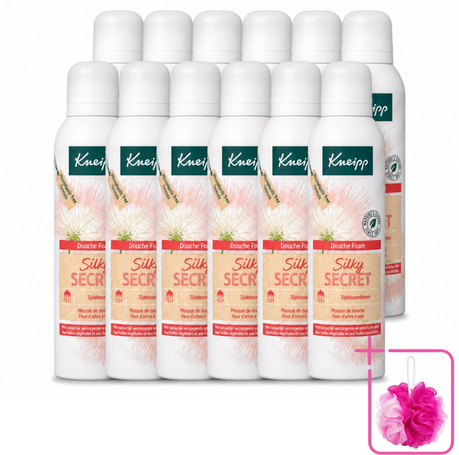 12 x Kneipp - Douche schuim - Silky Secret - Zijdeboombloesem - 200 ml - Bulkverpakking - Douche foam - Douchemop - Zijde