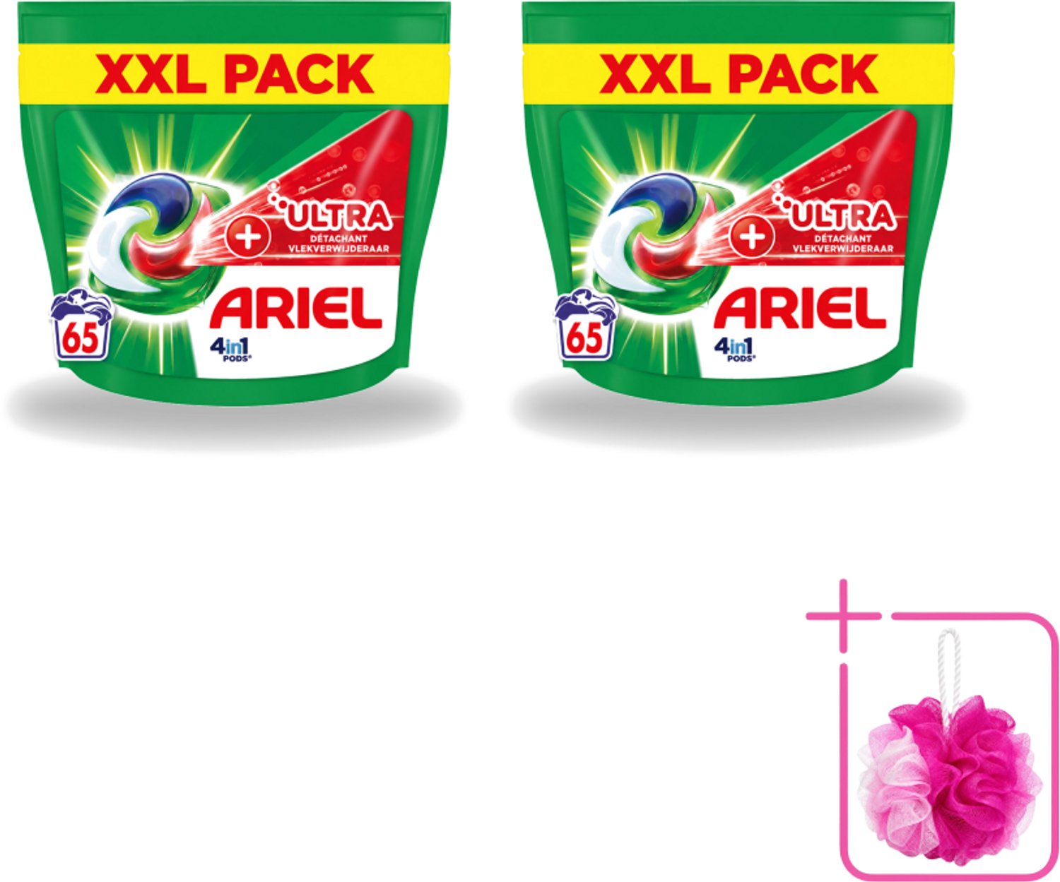 2 x Ariel – 4in1 Pods – Ultra Vlekverwijderaar – 65 wasbeurten - Bulkverpakking - Vlekverwijderaar wasmiddel - Douchemop - Krachtige waspods