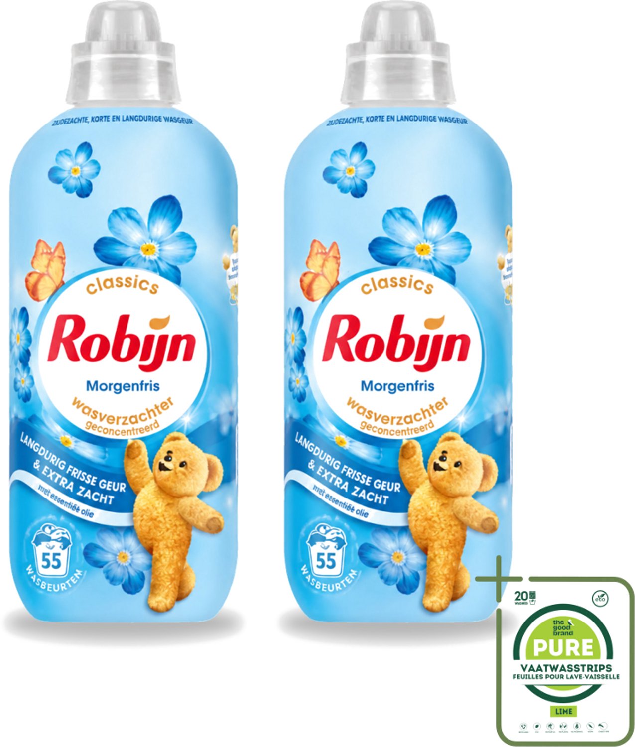 2 x Robijn – Wasverzachter – Morgenfris – 1,1 L - Grootverpakking - Vaatwasstrips - Wasverzachter - Wasverzachter Morgenfris - Wasverzachter Voor Kleding - Wasverzachter Fris - Wasverzachter Voor Textiel