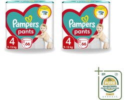 2 x Pampers – Luierbroekjes – Pants Maat 4 – 66 Luiers - Wasstrips - Luier Broekje - Luier Voor Baby - Luier Voor Peuters - Actieve Baby - Droge Luier