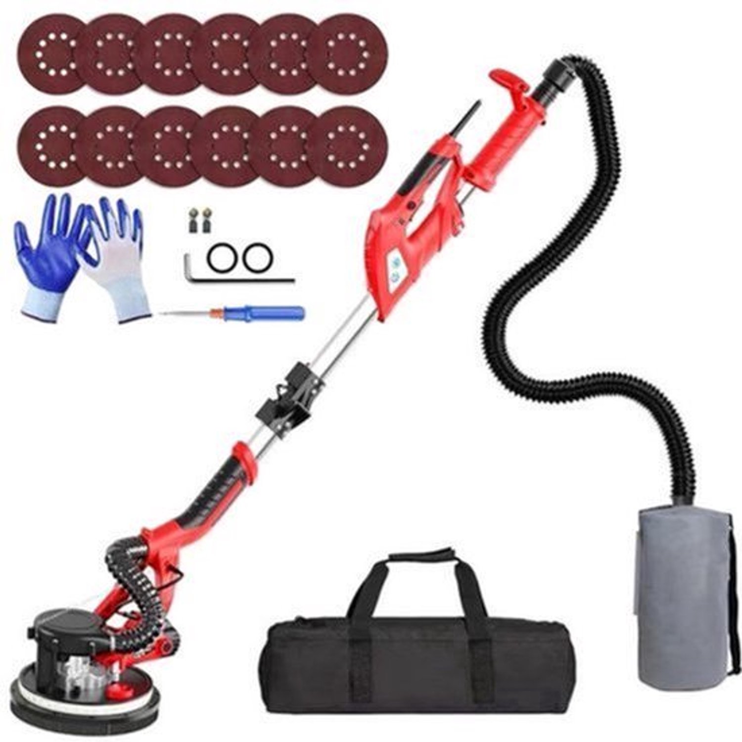 Gipsplaatschuurmachine - 750W - Variabele Snelheid - Elektrisch - Met Telescoopsteel - Stofafzuiging