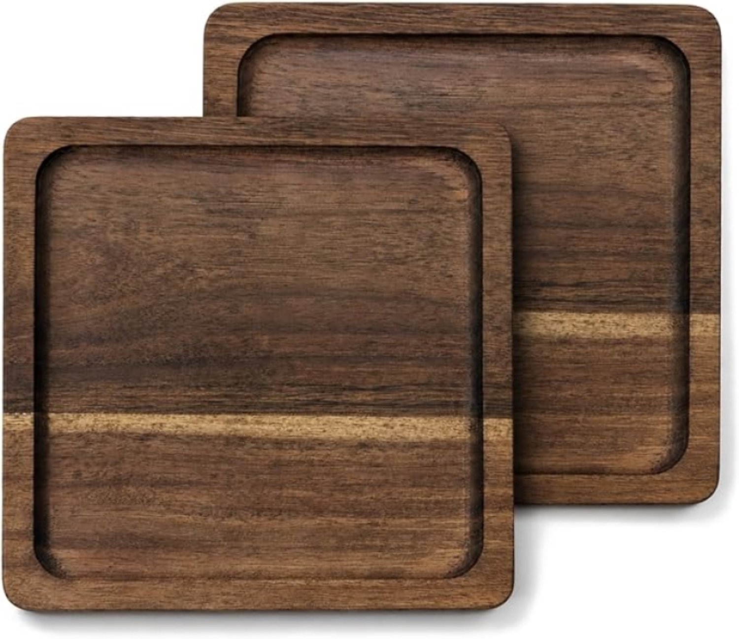 2x Set Vierkante Acaciahouten Dienbladen - Serveerplanken met Verzonken Uitsparing - 20 x 20 x 1,5 cm
