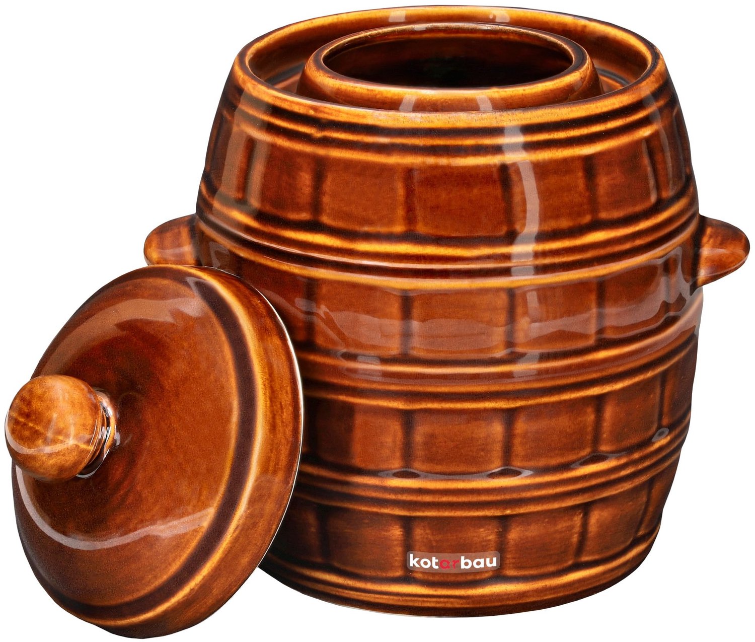 KOTARBAU® Fermentatiepot 5 L - Zuurkoolpot - met Deksel en Waterrand Keramische Fermentatiepot - Steengoed - Bruin