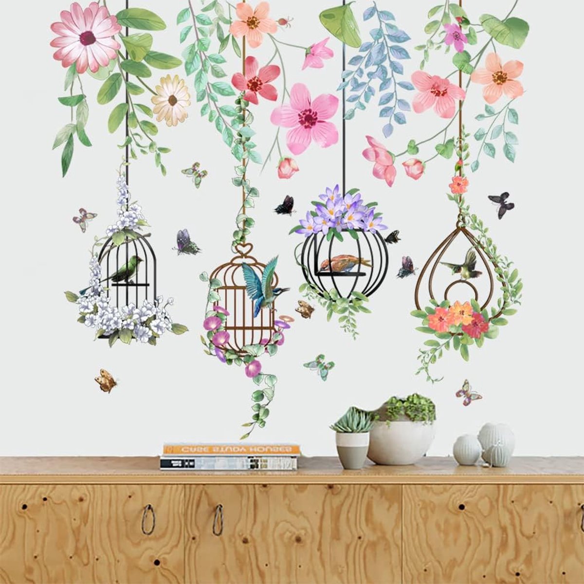Dailygoods- Muurstickers Vlinder/Bloem - Wanddecoratie Kinderkamer/Woonkamer - Opknoping Wijnstok - Eenvoudig aan te brengen - Vriendelijk vinyl