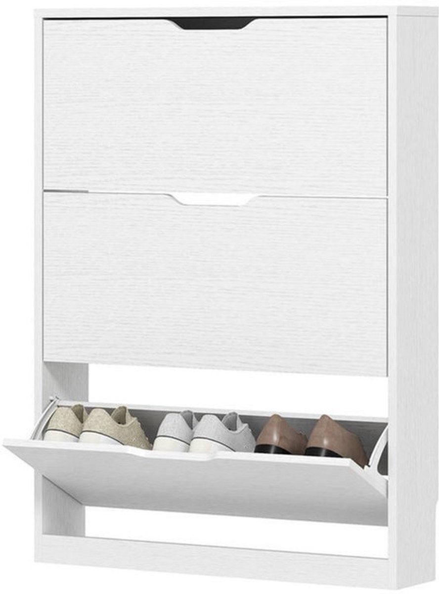 Schoenenkast – Schoenrek – Schoenenopberger – Schoenenlade – Smalle Schoenenkast – 12 Paar – Spaanplaat – Wit – 3 Vouwdeuren – Ruimtebesparend