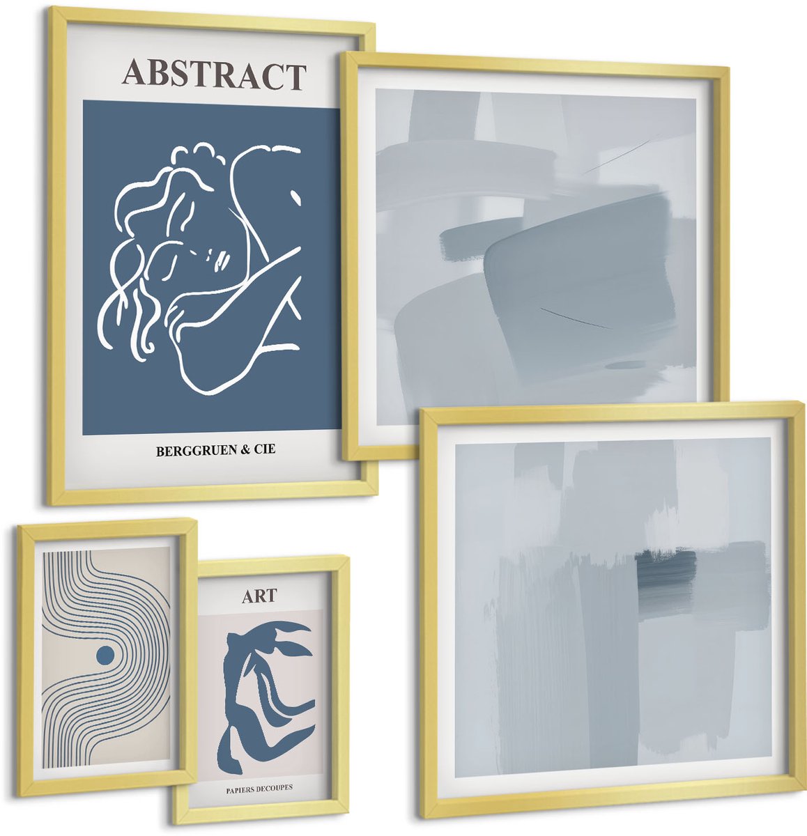 Coloray 5-Delige Schilderij Set - Stijlvolle Abstracties En Minimalistische Kunstcomposities - 50 x 50 cm, 20 x 30 cm En 40 x 60 cm - Wanddecoratie - Moderne Interieurdecoratie - Muurdecoratie
