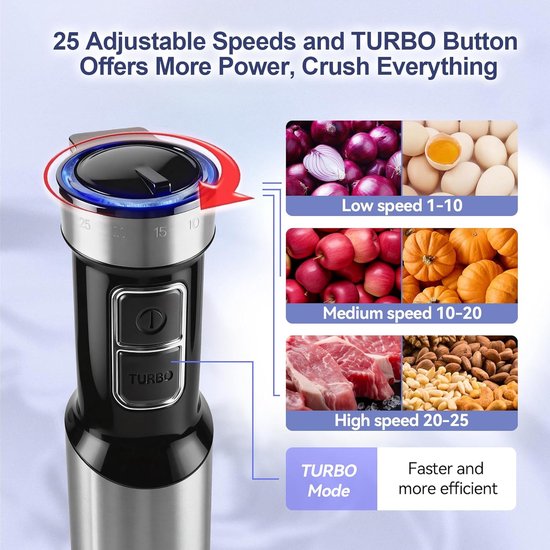 Staafmixer - Keukenmixer Handmixer - Soepen en Sauzen Maken - 25 Snelheden Turbostand - 700 ml Maatbeker - Zwart — afbeelding 5