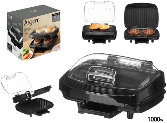 Hamburger Grill - 1000W - anti aanbaklaag - deksel transparant - Elektrische hamburgermaker — afbeelding 2