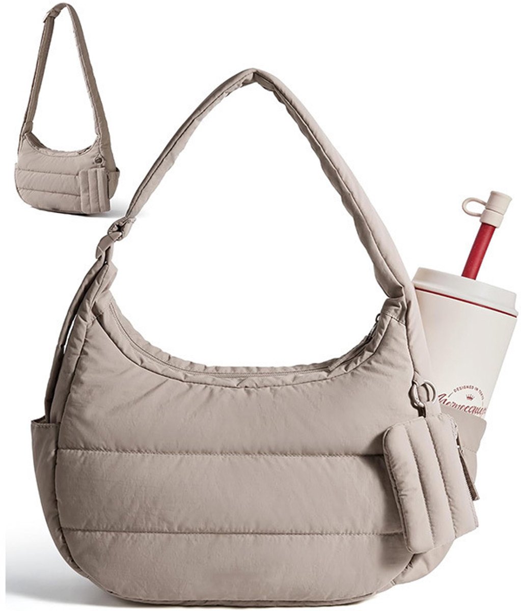 KZQ Dames schoudertas – Armtas – Dumplingtas – Crossbodytas – Inclusief klein tasje - 26 x 10 x 16cm-Camel