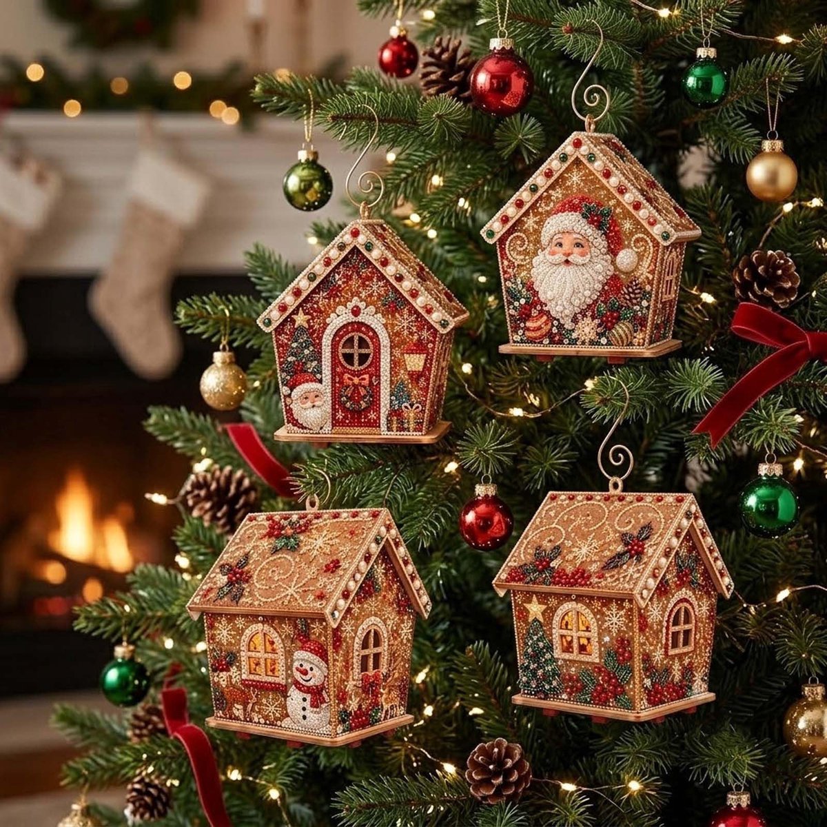 Namajunas - 3D Houten Huis Diamond Painting set - Parels - Diamond Painting Volwassenen & Kinderen - Met Diamond Painting Accesoires - Creatief Knutselen - DIY Knutselpakket - Kerstboomversiering - Kerstversiering Decoratie Binnen - Cadeau - Kerstman – foto 4
