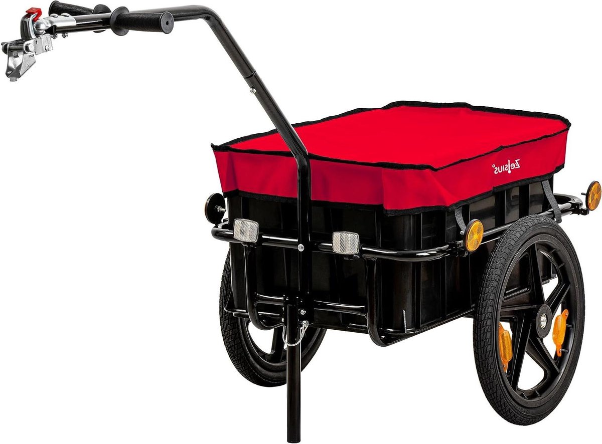 Fietskar Transport - Aanhanger Fiets - Zware Lasten Vervoeren - Universele Koppeling - 68 Liter - Rood