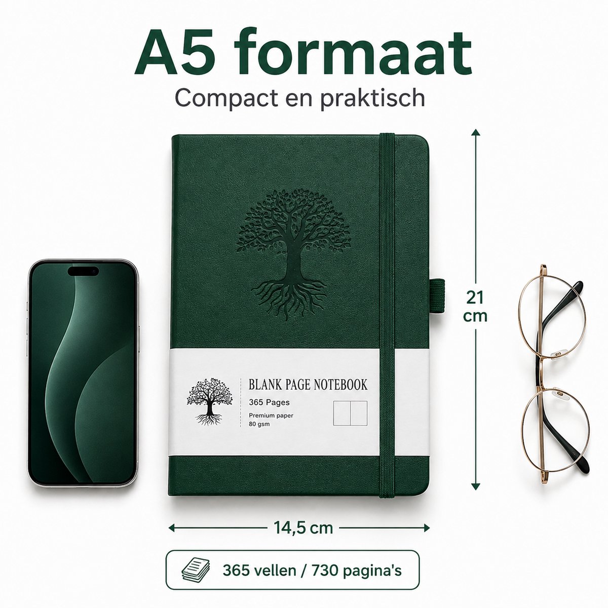 VHV - Notitieboek A5 - Blanco Notitieboek -Elastieken Band -730 Pagina's 14x21x5 cm -Voor Tekenen Schetsen, Bullet Werk Vergadering ,Studie