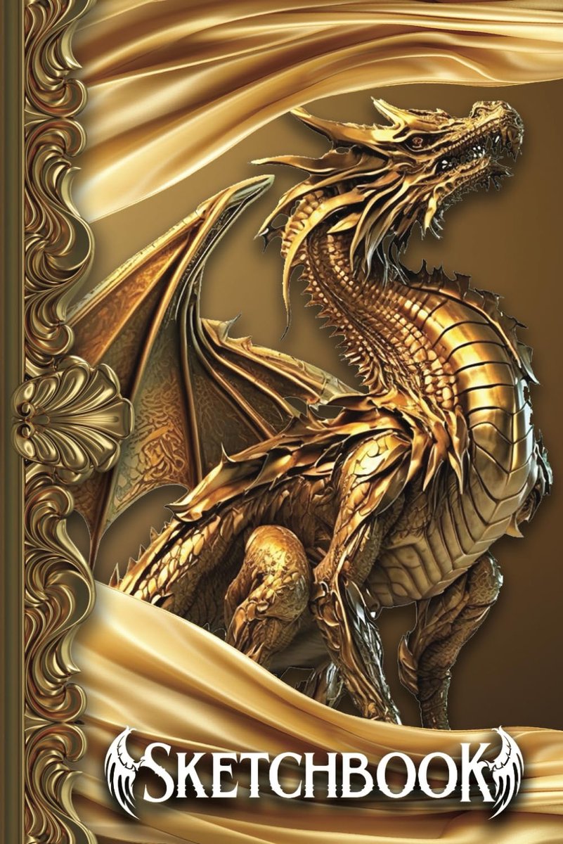 Golden Dragon Sketchbook 6 x 9: Golden Dragon Baroque style Sketchbook or Notebook for Drawing or doodling 112 Pages - ShopVlot