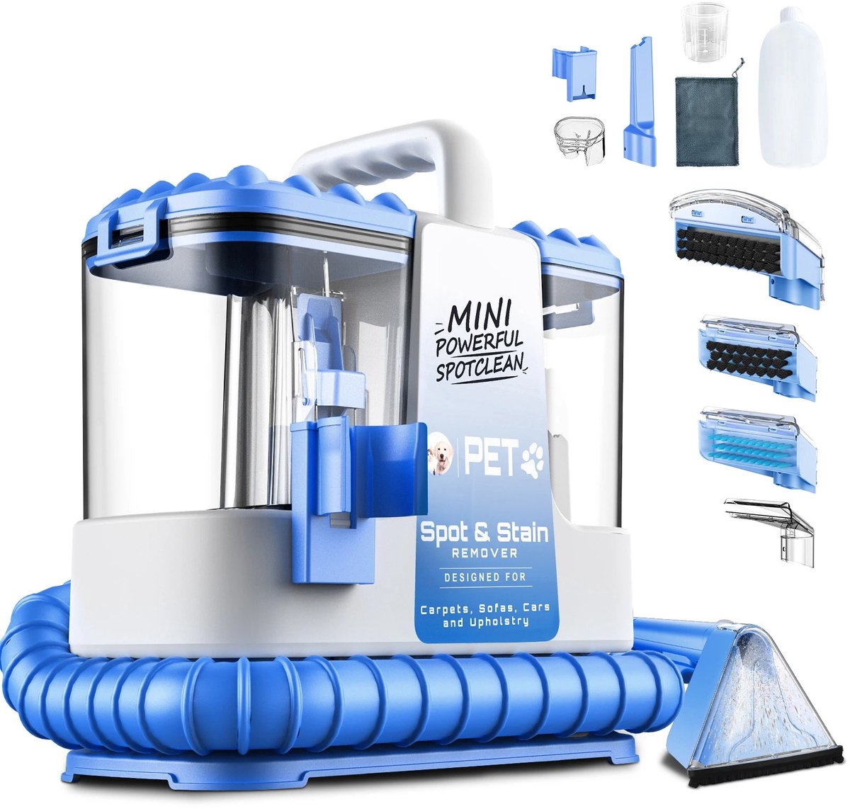 Homezo tapijtreiniger - reiniging van bekleding - 32kPa Zuigkracht - 5 hulpmiddelen - Geschikt huishouden met huisdieren - Blauw