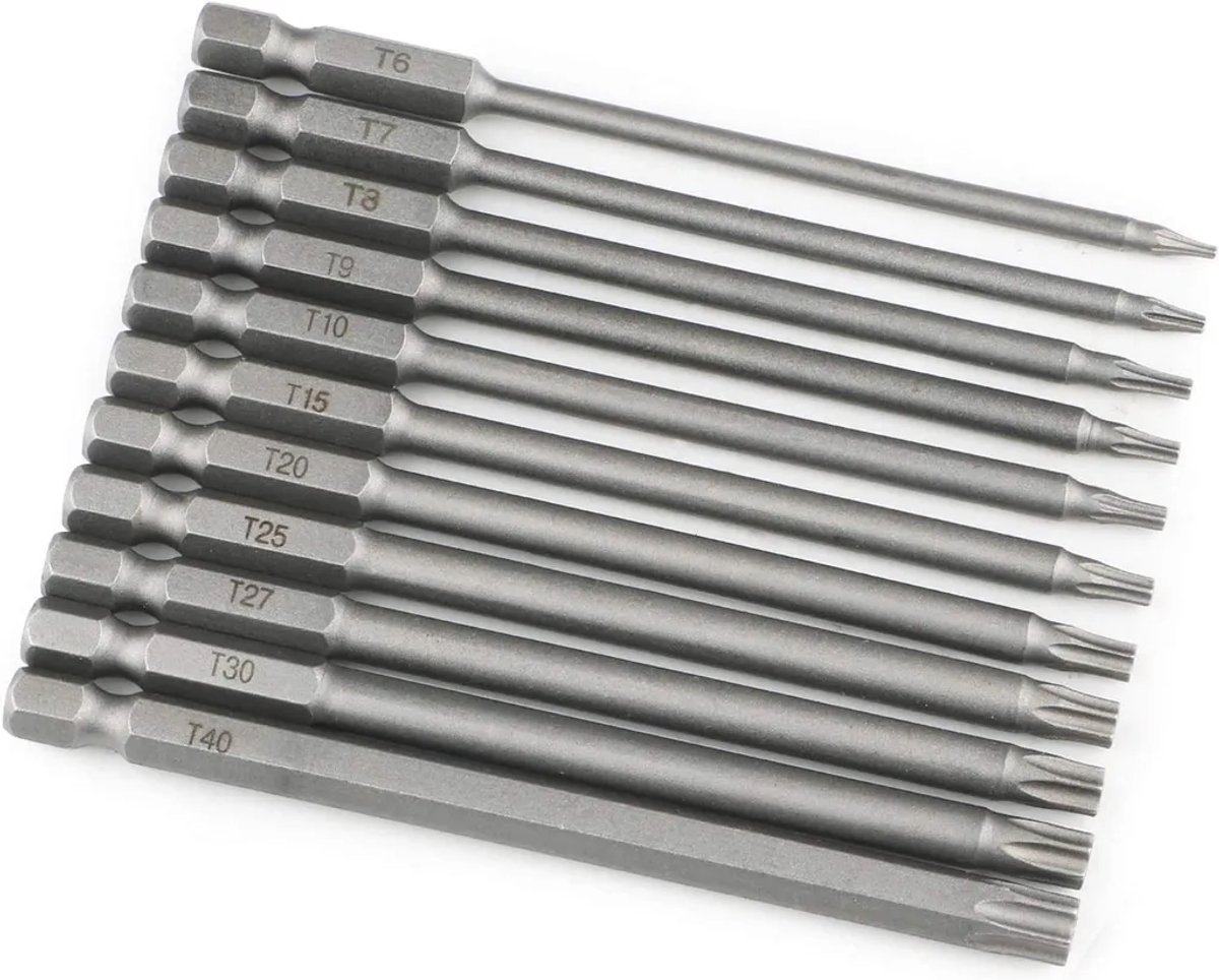 Extra lange magnetische T8-T40 1/Torx schroevendraaierbitset Geschikt voor zeskantschacht Geschikt voor elektrische schroevendraaier