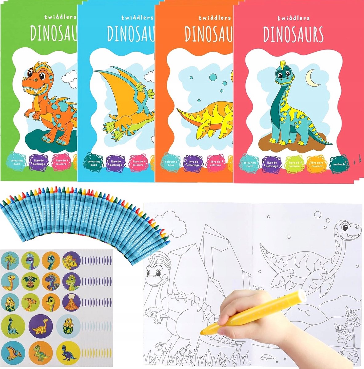 Dino Kleurboek Set met Kleurpotloden en Stickers voor Kinderen