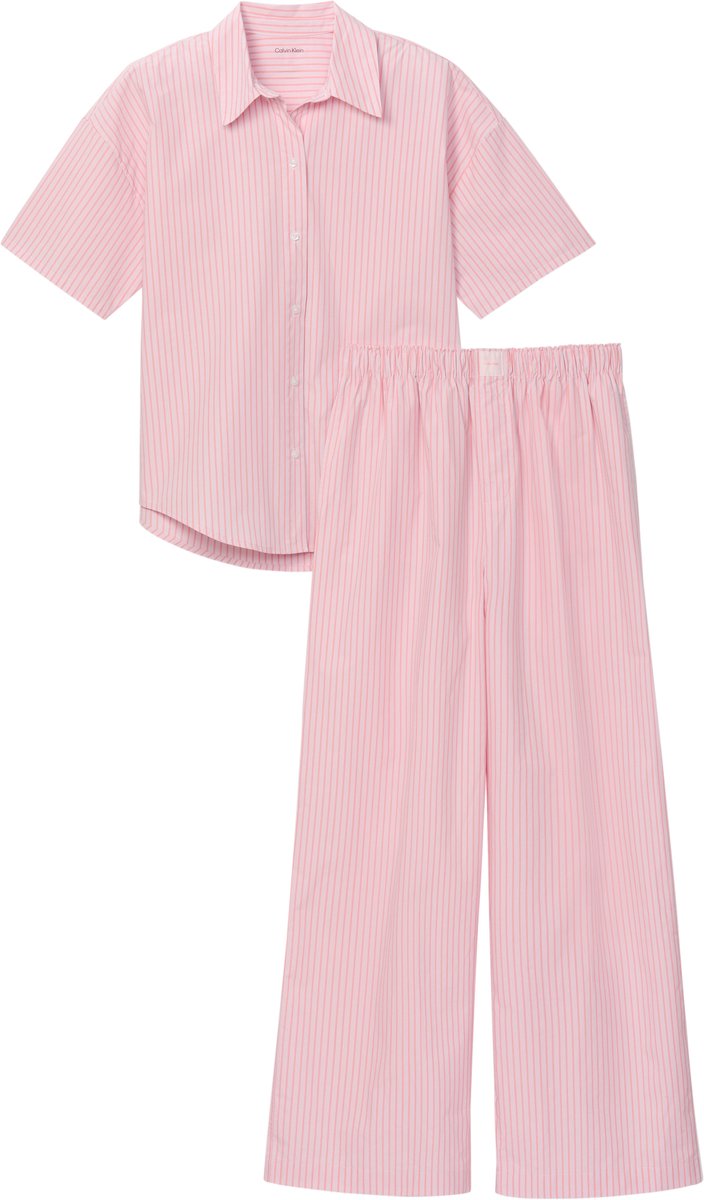 Calvin Klein Dames Pyjama in Poplinkatoen - Cera Stripe Cradle Pink