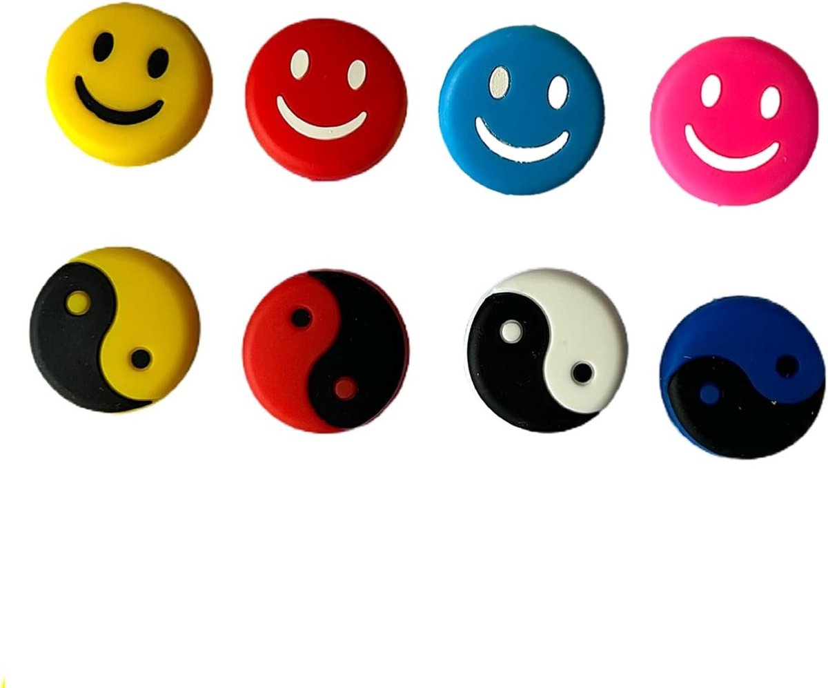 Set van 8 dempers voor tennisrackets met smiley gezicht ontwerp, ideaal voor tennis spelers, schokabsorptie en comfort