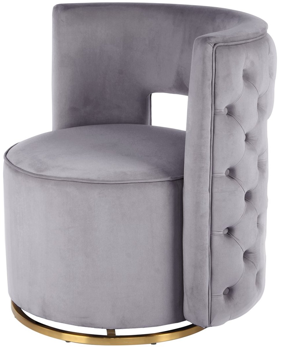 Padiro draaifauteuil 74 x 66,5 x 77,5 cm - grijs en goudkleurig - fluweel - 360 graden draaibaar en sierknopen