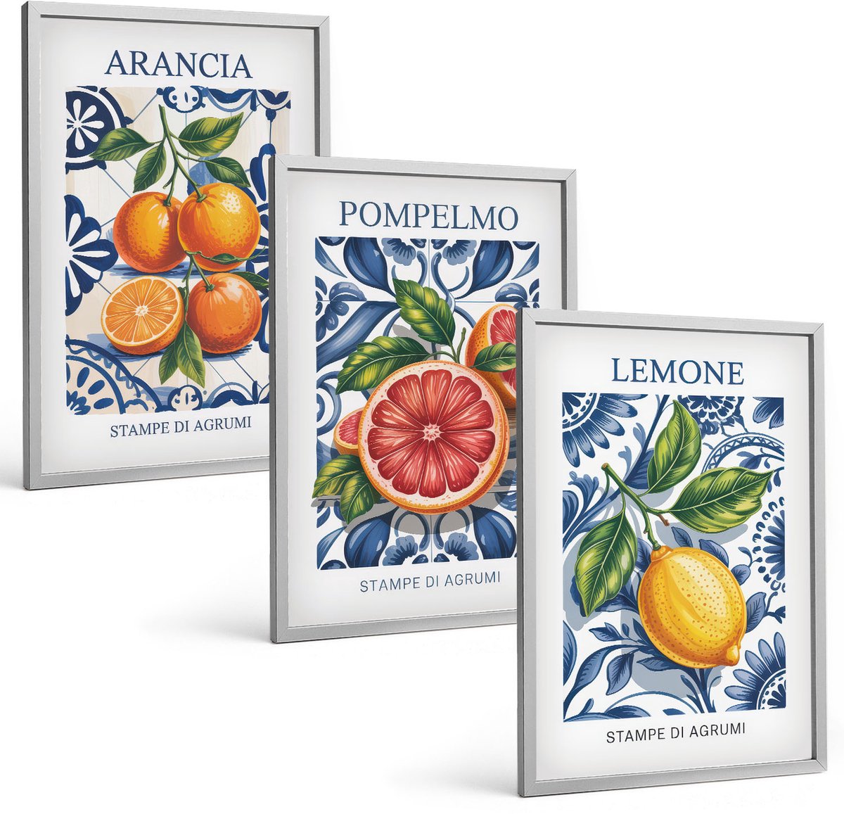 Coloray 3-Delige Schilderij Set - Trendy Posters Met Citrusvruchten In Italiaanse Stijl - 40 x 60 cm - Moderne Wanddecoratie - Woonkamer - Stijlvolle Muurdecoratie