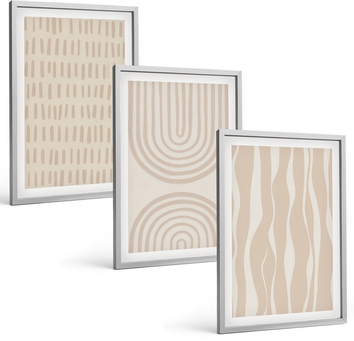 Coloray 3-Delige Schilderij Set - Abstracte Patronen In Beige En Witte Tinten. - 40 x 60 cm - Wanddecoratie - Woonkamer Decoratie - Decoratieve Schilderijen