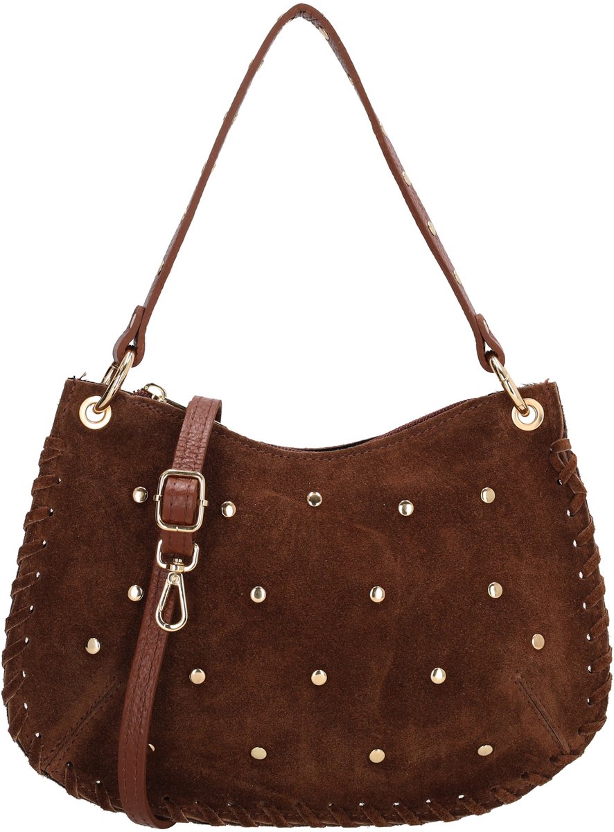 Charm London Vittoria Crossbodytas - Suede Look - Damestas - Schoudertas - Afneembaar Handvat - Verstelbare Schouderband - Ritsvak - Leren Dames Tas - Bruin
