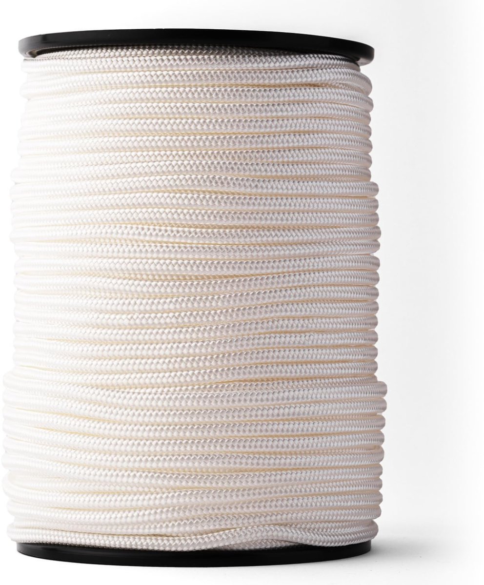 SNURO Nylontouw (5mm, 100M, wit) - Gevlochten polyamide koord voor elke toepassing - Slijtvast en sterk - ShopVlot
