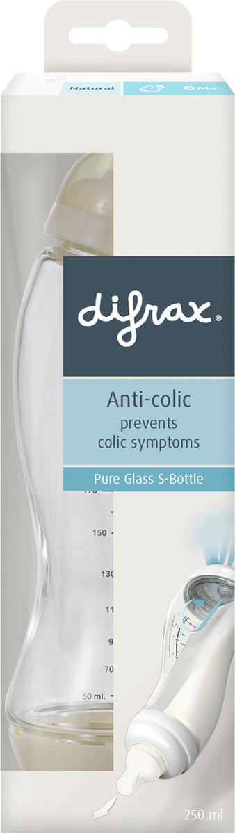 Difrax 250 ml Glazen Natural S-fles met Anti koliek van Difrax — afbeelding 2