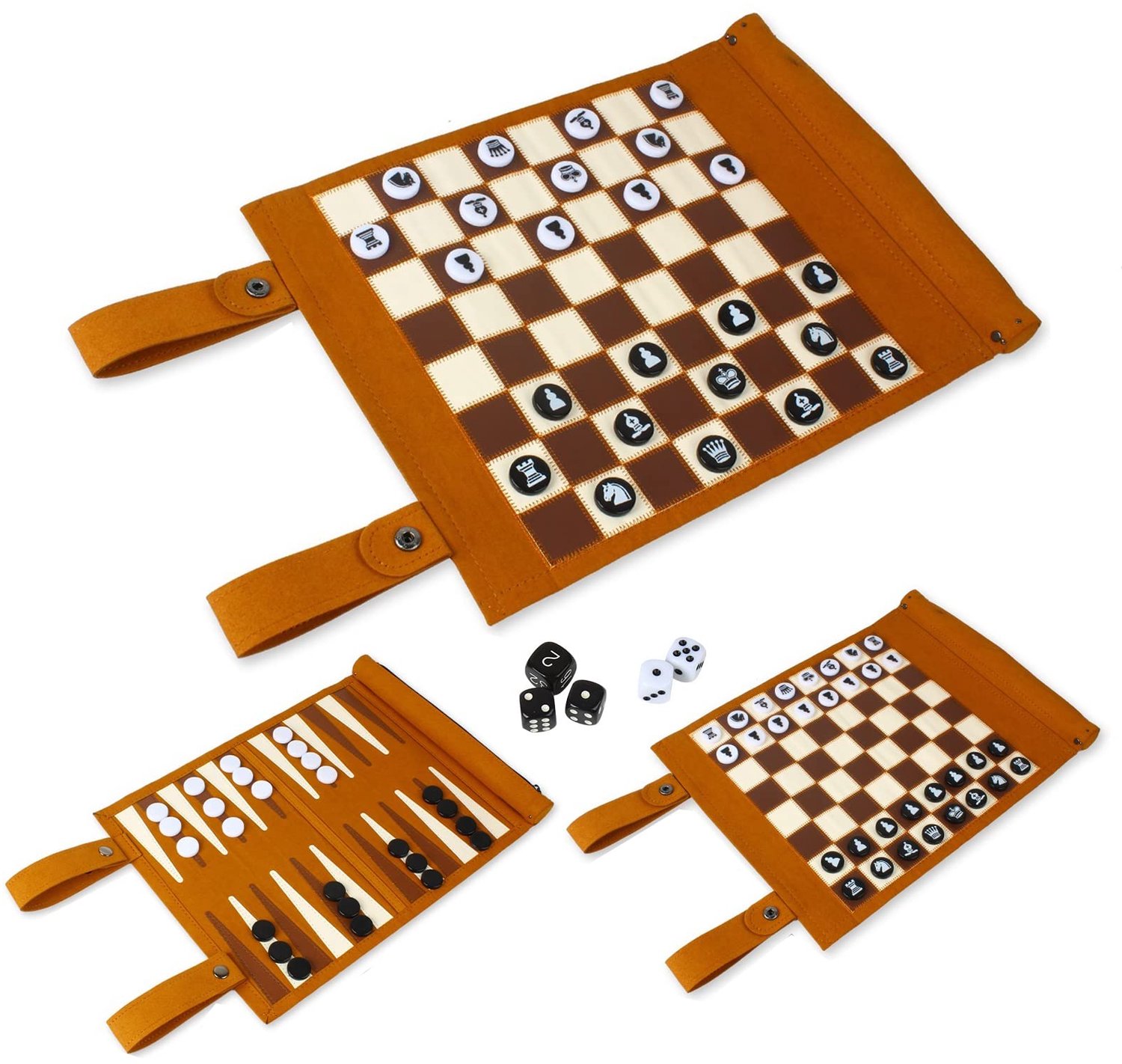 Draagbaar Microfiber Schaak- en Backgammon Bordspel