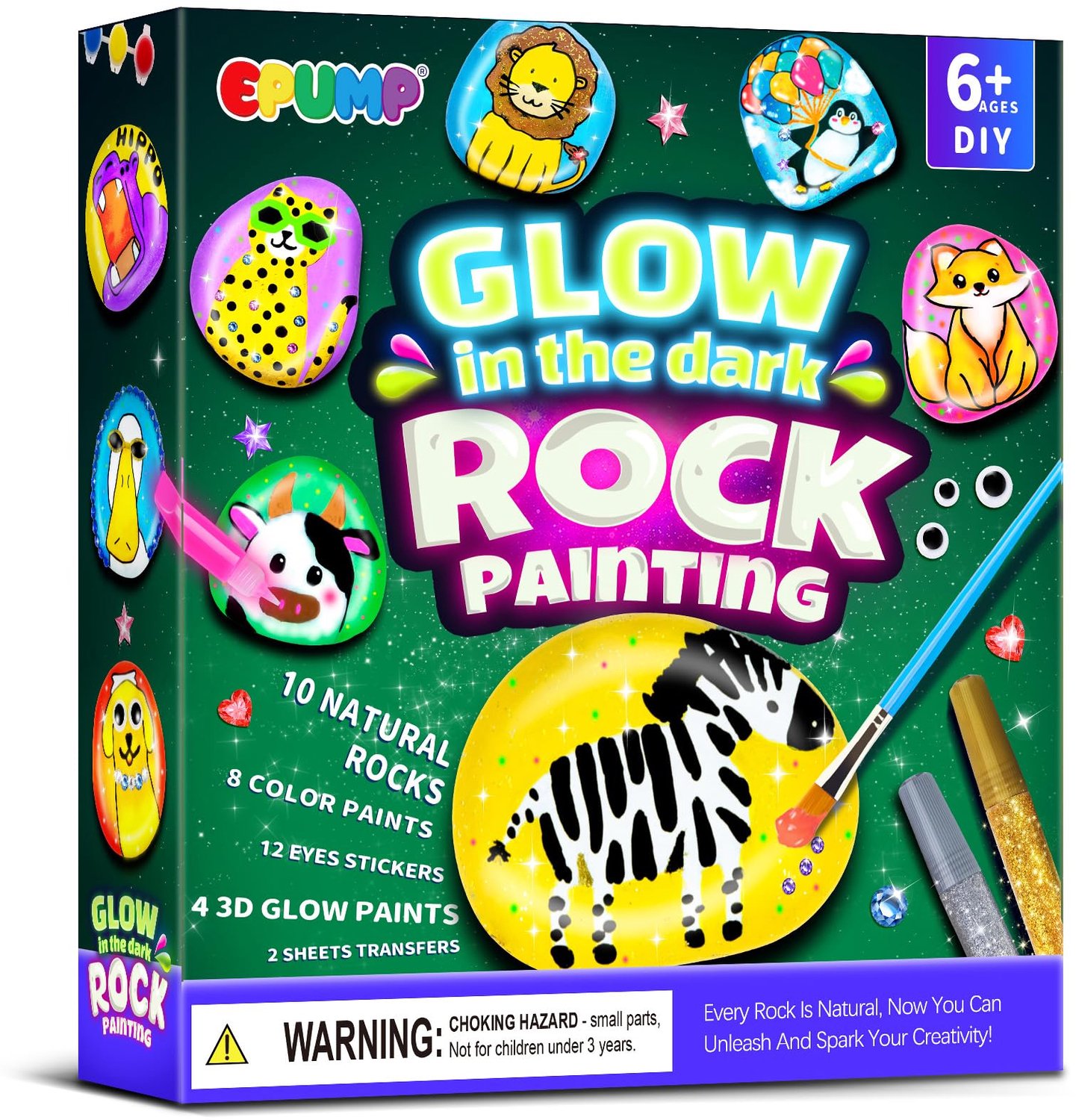 EPUMP Steenschilderkit voor Kinderen met Glow in the Dark Verf