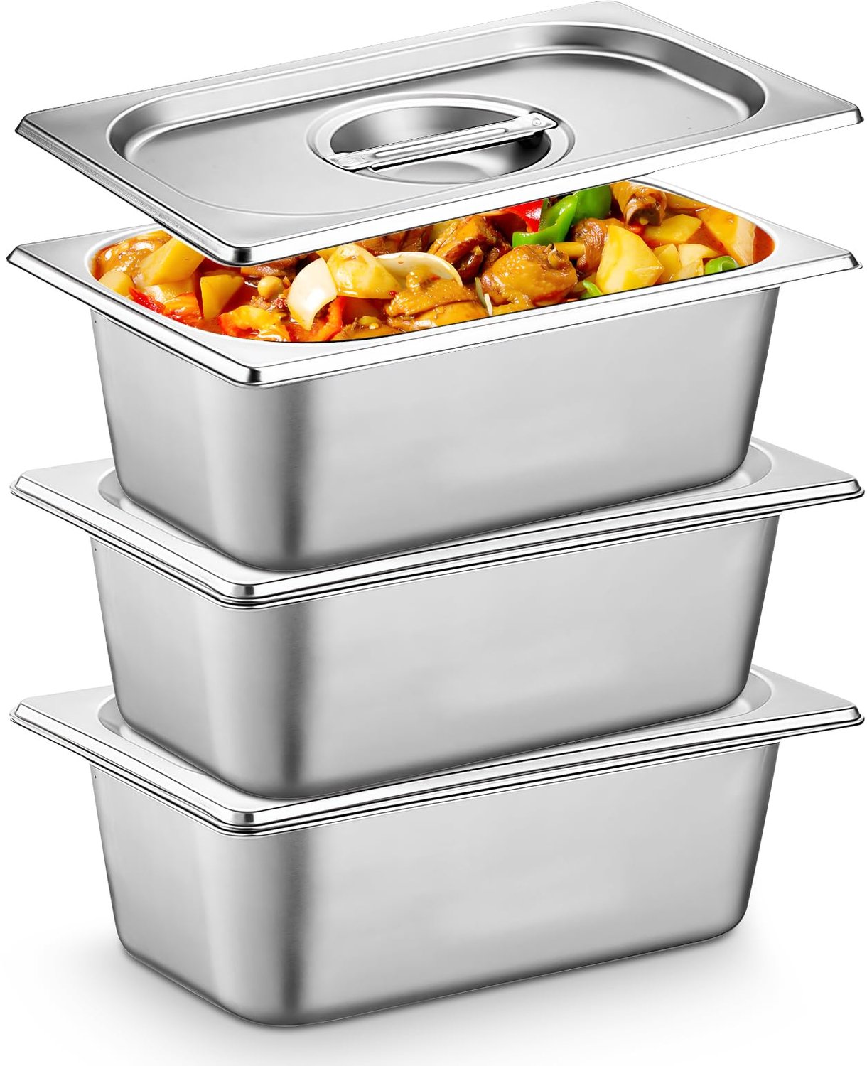 3-Delige Breading Dish Set van RVS met Deksel, 32.5 x 17.5 x 6.5 cm