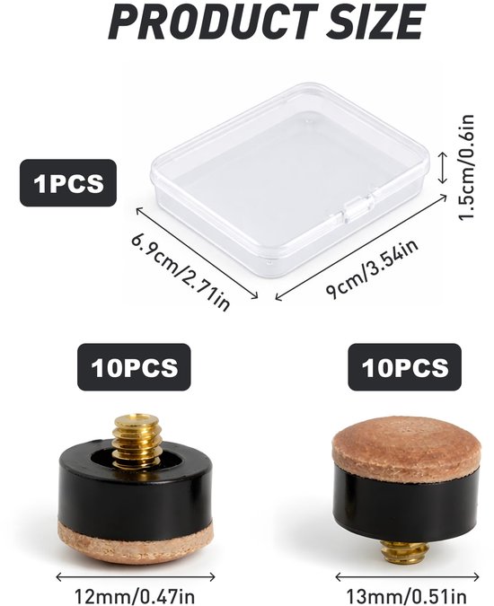 Set van 20 Schroefbare Biljartkeu-Punten 12 mm + 13 mm — afbeelding 5