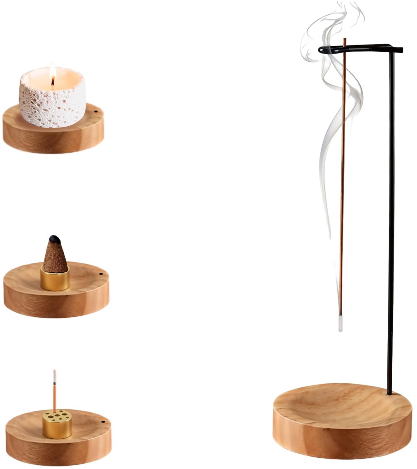 3-in-1 Hout en Messing Wierookhouder