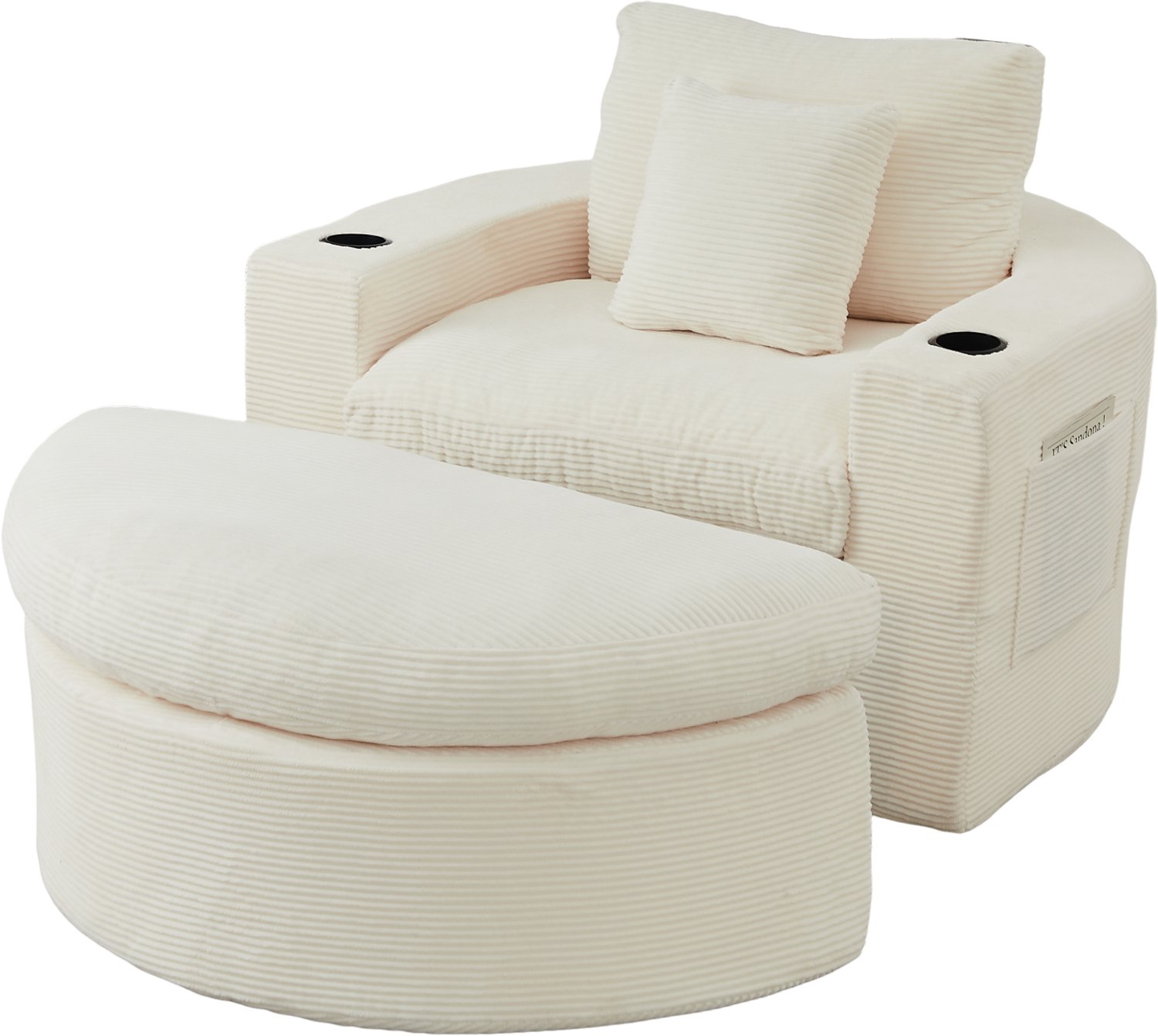 REDOM Chaise longue 156x136x88 cm - Ribstof met verstelbare voetenbank, bekerhouder en zijvakken - Beige