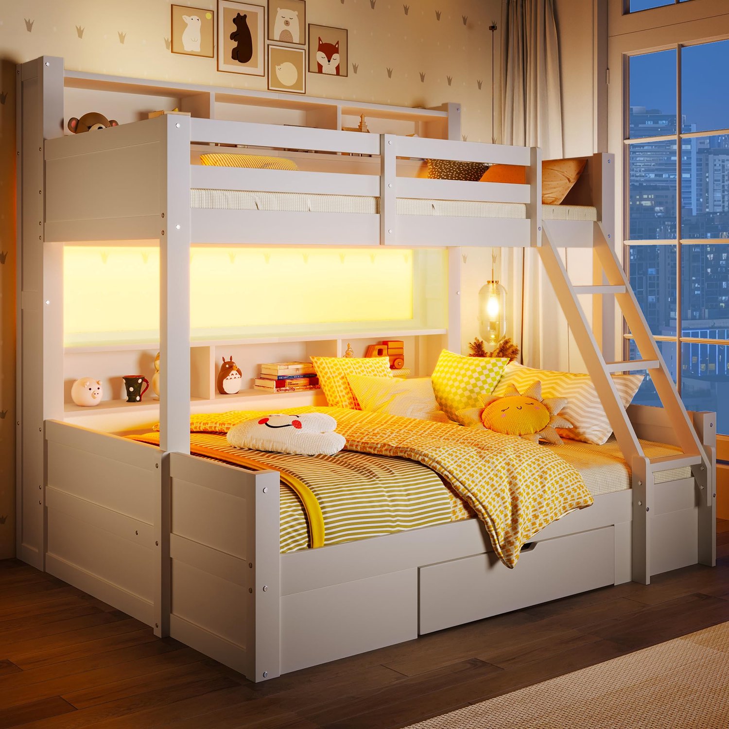 Stapelbed 90 x 200 & 140 x 200 cm - Met LED Verlichting en Opberglade